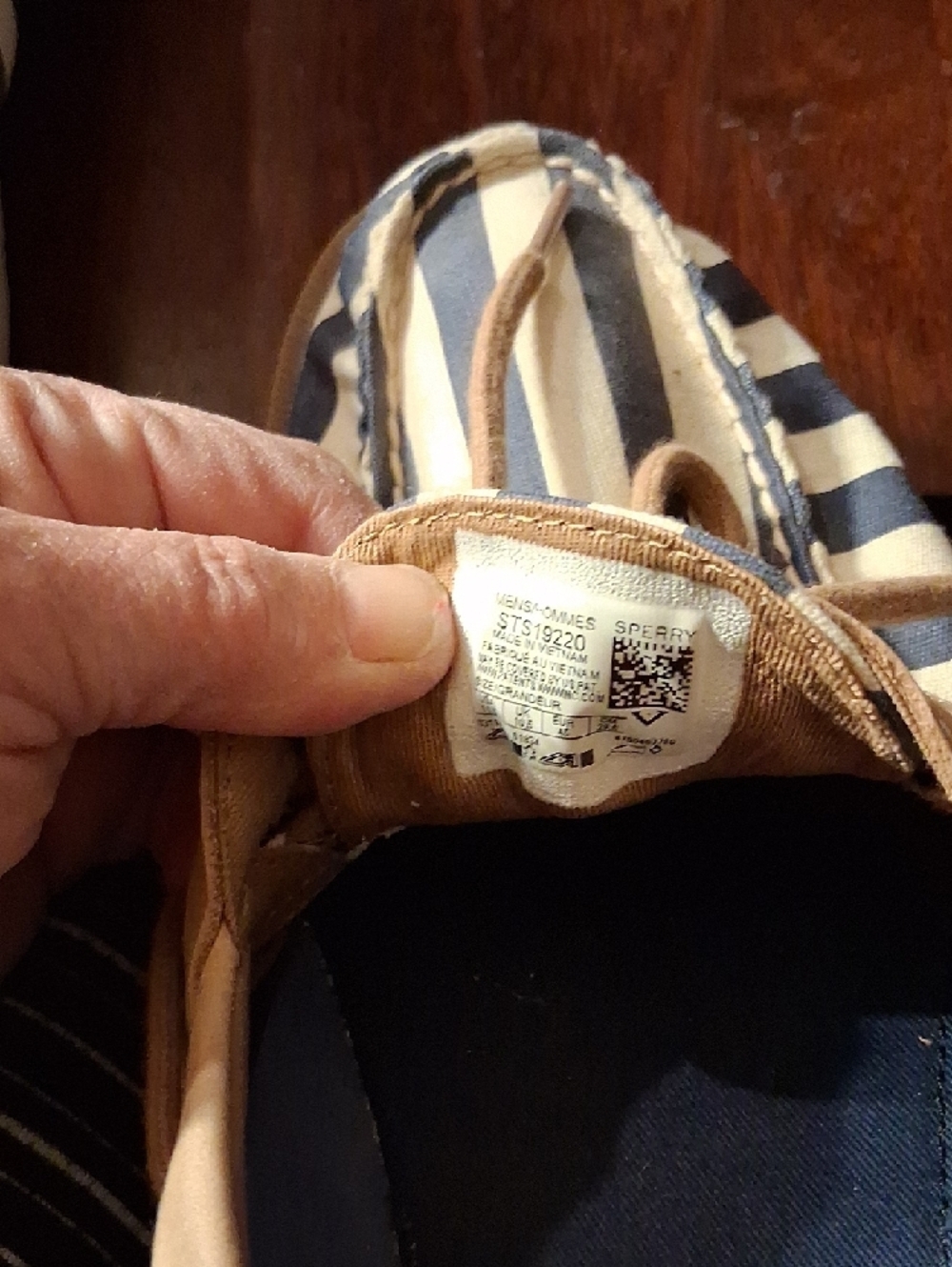 Sperry Navy and Tan Striped Canvas Boat Shoes - Picture 6 of 8